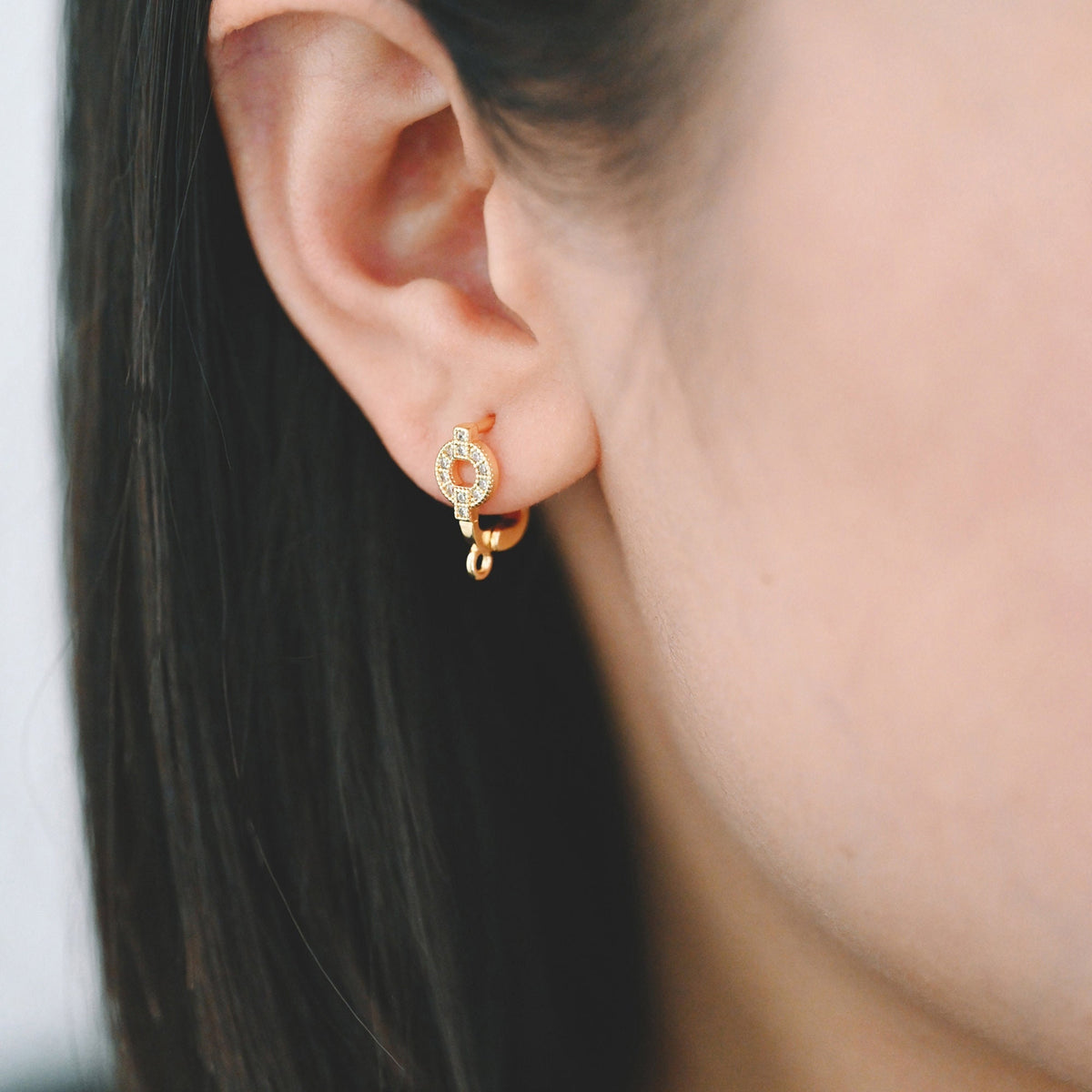 4pcs CZ Pave Gold Click-in Style Leverback Earring with Loop, Earring Finding Wholesale (GB-3904-B)