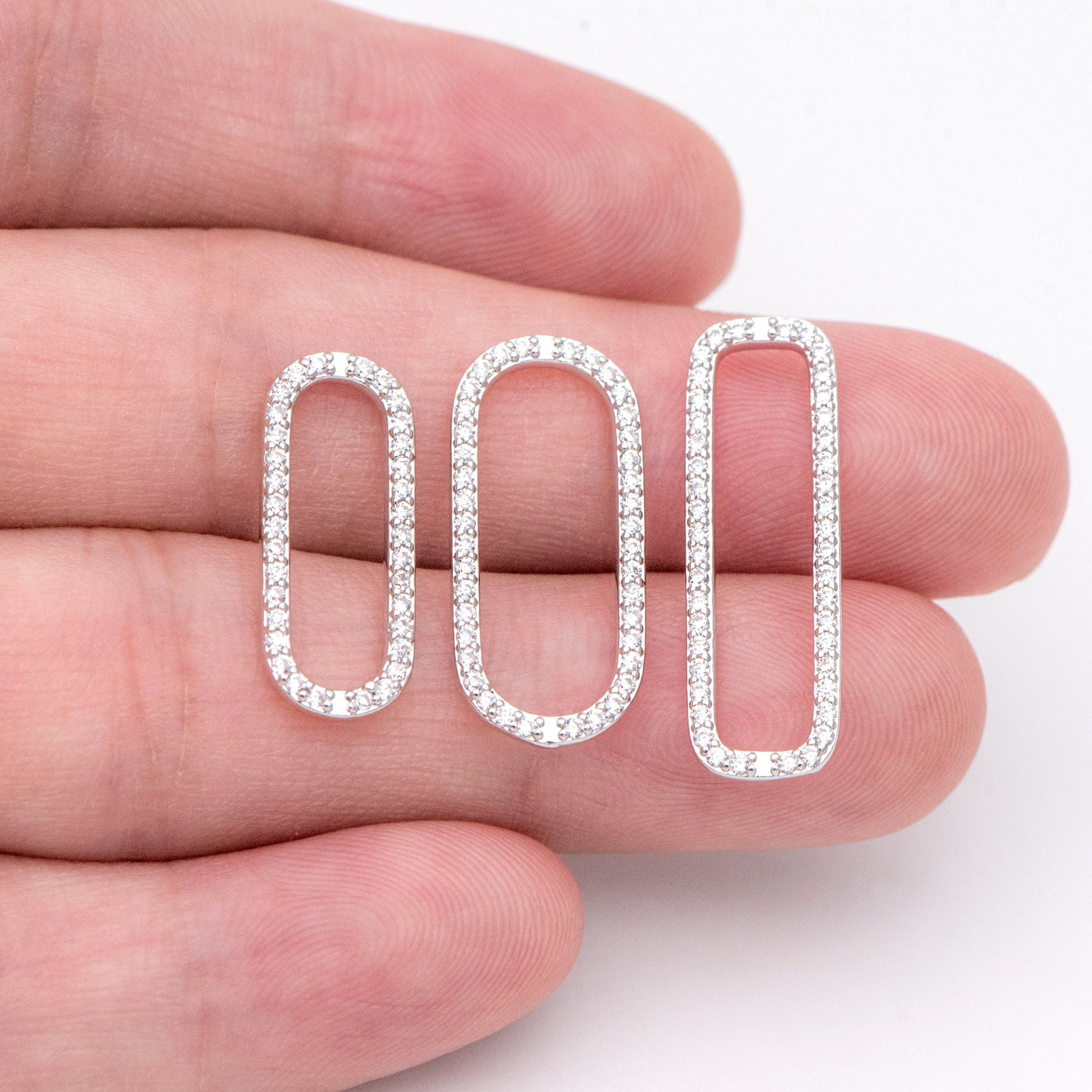 4pcs CZ Pave Gold/ Silver Tone Oval Link Charms, Brass Long Oval Hoops, Geometric Hoop Circle Connector Pendants (GB-1496)