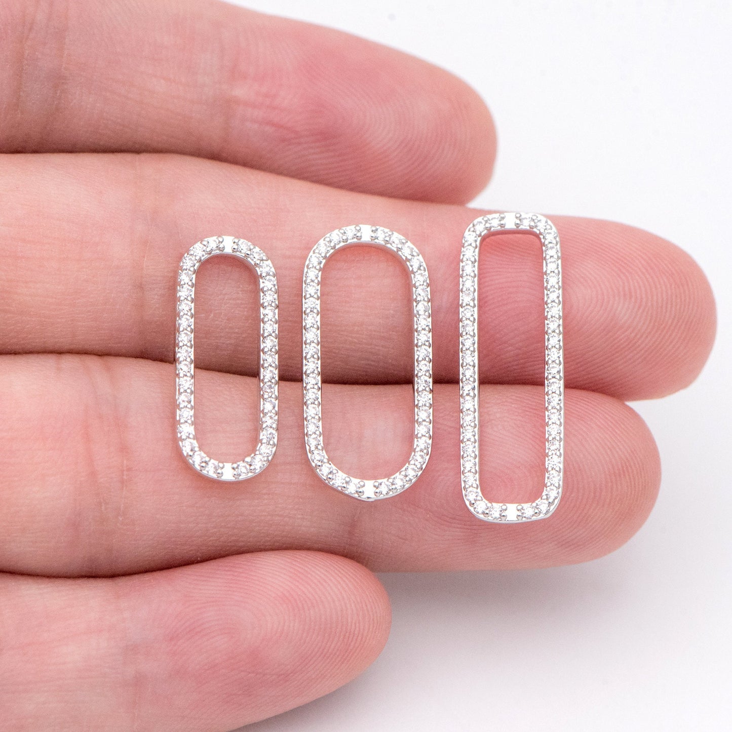 4pcs CZ Pave Gold/ Silver Tone Oval Link Charms, Brass Long Oval Hoops, Geometric Hoop Circle Connector Pendants (GB-1496)