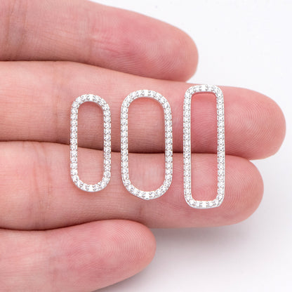 4pcs CZ Pave Gold/ Silver Tone Oval Link Charms, Brass Long Oval Hoops, Geometric Hoop Circle Connector Pendants (GB-1496)