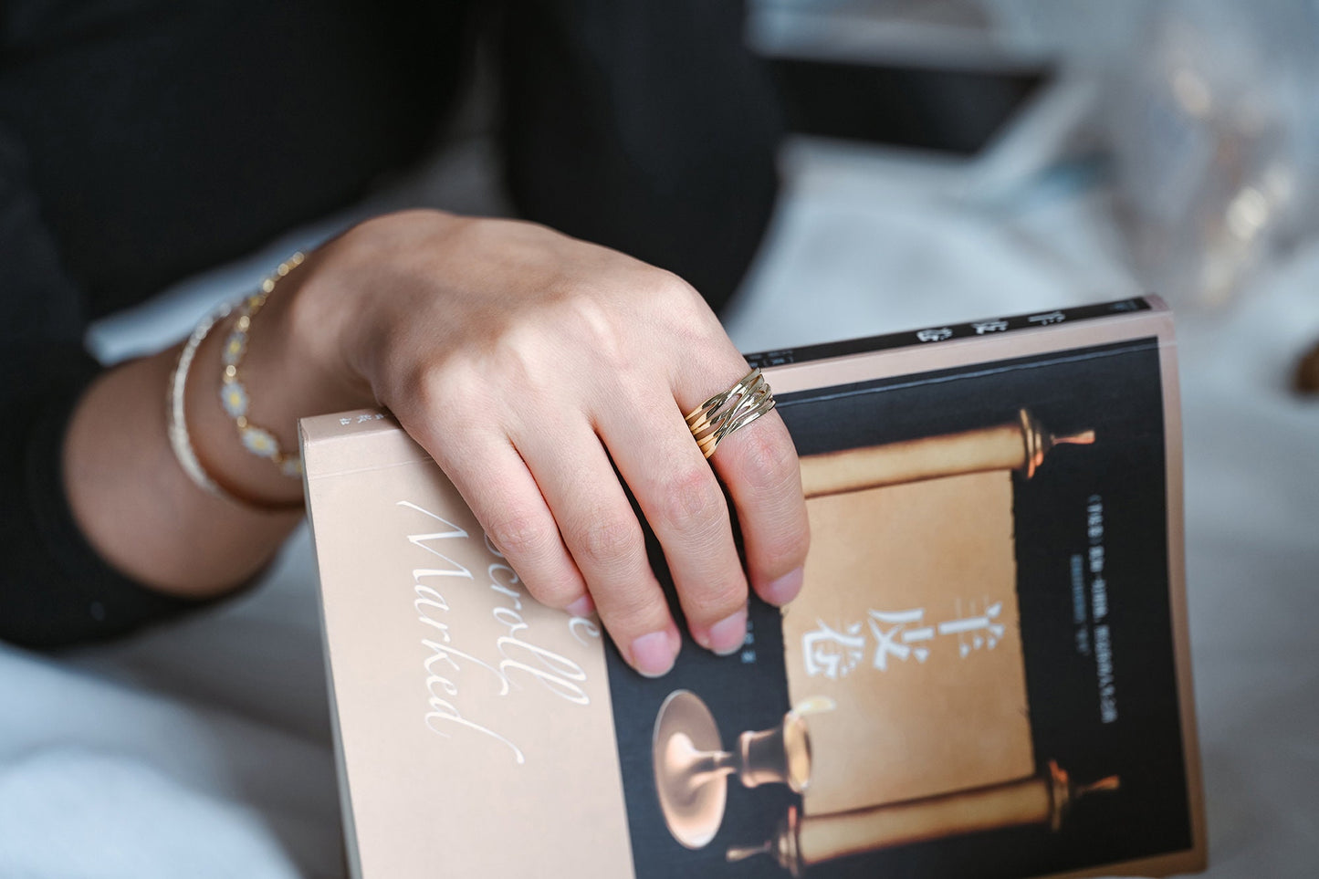 4pcs Gold Plated Chunky Twist Ring- Adjustable Wide Band, Minimalist Finger Ring (#GB-2895)