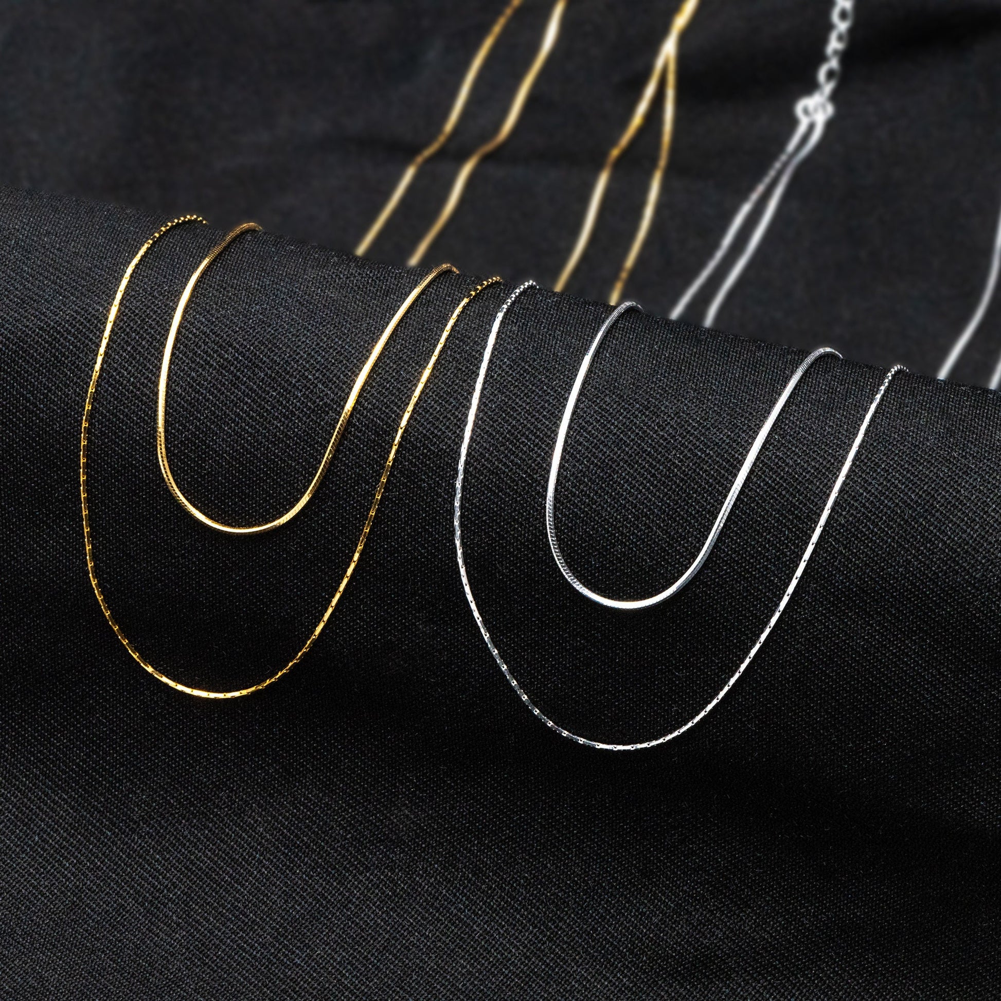 Sterling Silver Double Layer Necklace, Dainty Snake Chain Necklace, Gold/ Silver, Ready to Wear (CY-040)