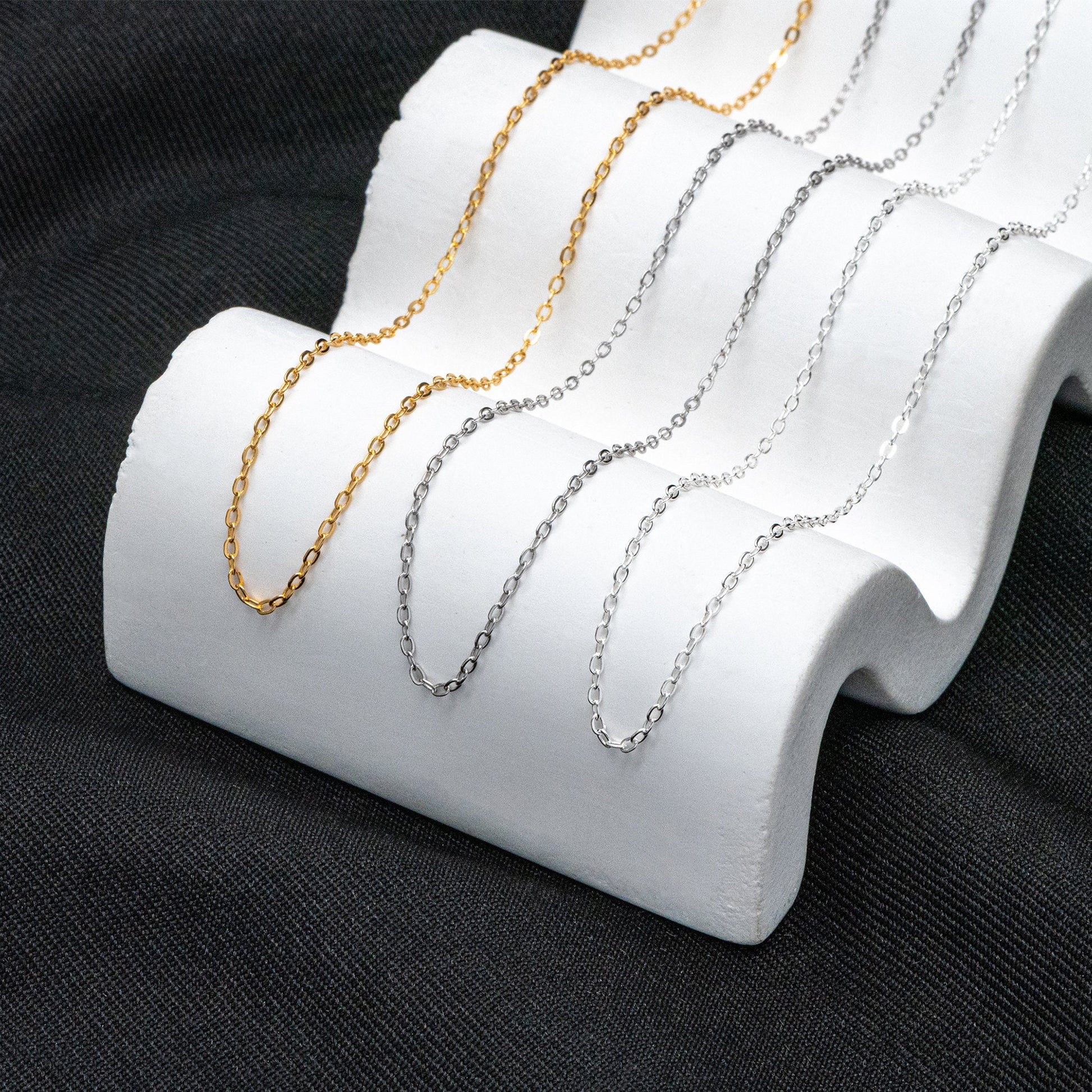 Adjustable Sterling Silver Necklace, 1.4mm Dainty Cable Chain, Gold/ Rhodium plated .925 Silver, Ready to Wear (CY-041)