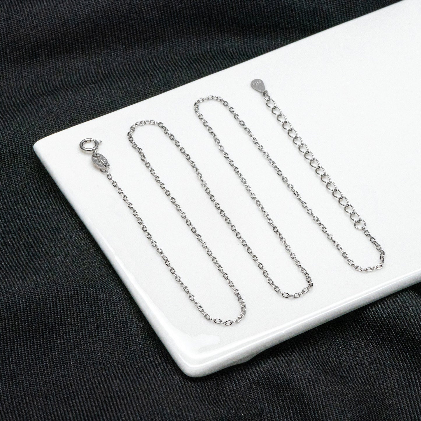 Adjustable Sterling Silver Necklace, 1.4mm Dainty Cable Chain, Gold/ Rhodium plated .925 Silver, Ready to Wear (CY-041)