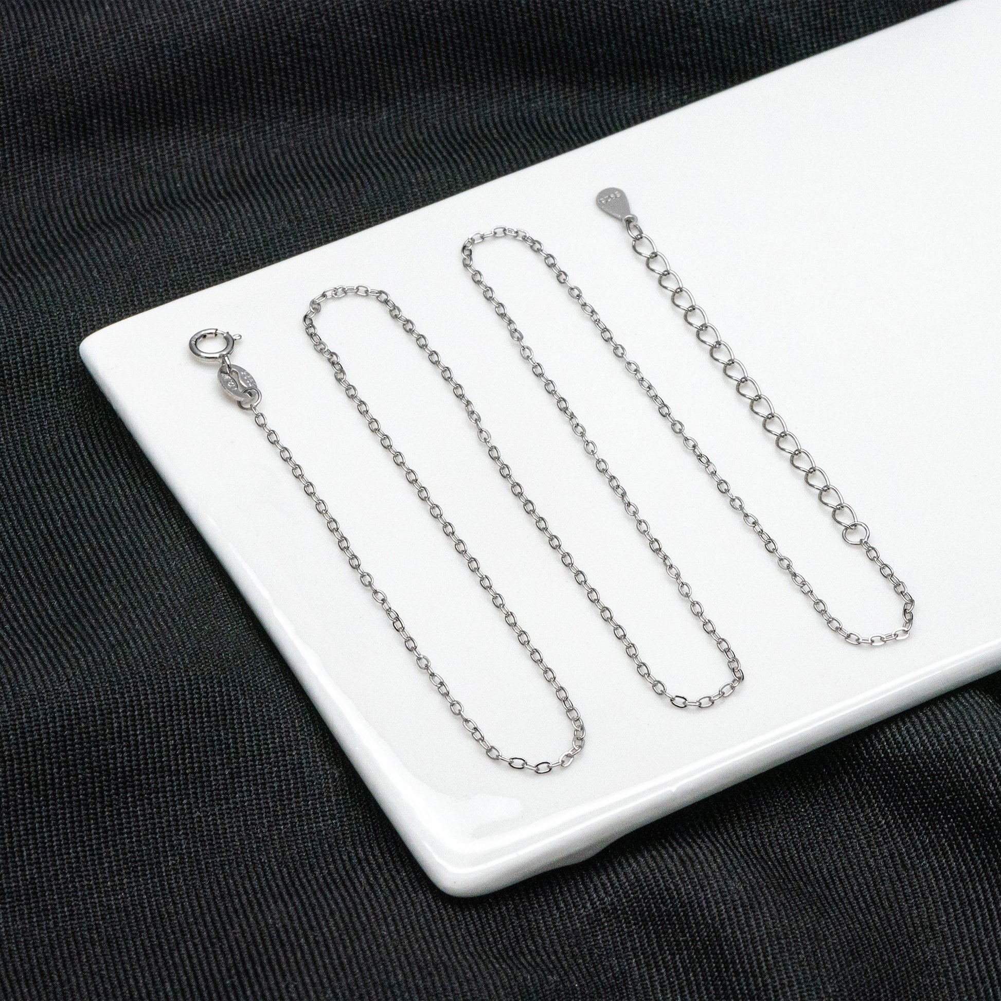 Adjustable Sterling Silver Necklace, 1.4mm Dainty Cable Chain, Gold/ Rhodium plated .925 Silver, Ready to Wear (CY-041)