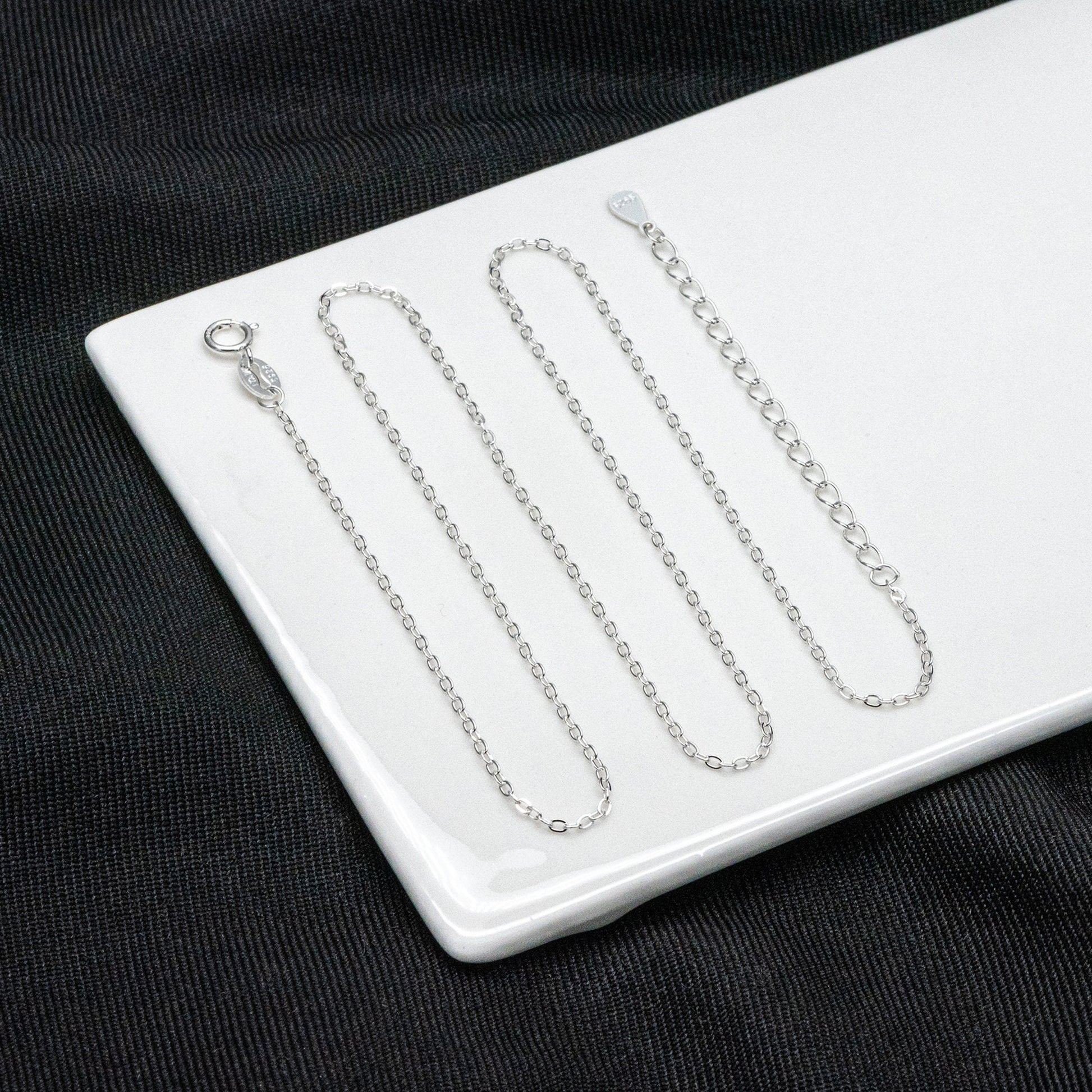 Adjustable Sterling Silver Necklace, 1.4mm Dainty Cable Chain, Gold/ Rhodium plated .925 Silver, Ready to Wear (CY-041)