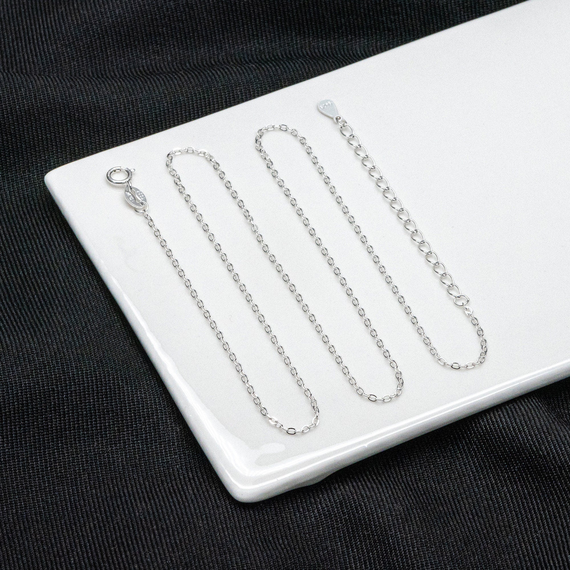 Adjustable Sterling Silver Necklace, 1.4mm Dainty Cable Chain, Gold/ Rhodium plated .925 Silver, Ready to Wear (CY-041)