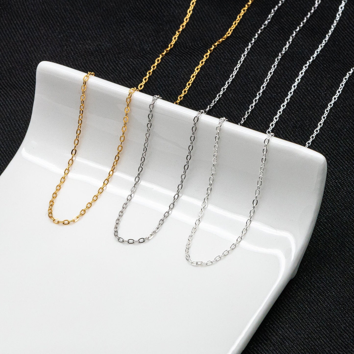 Adjustable Sterling Silver Necklace, 1.4mm Dainty Cable Chain, Gold/ Rhodium plated .925 Silver, Ready to Wear (CY-041)