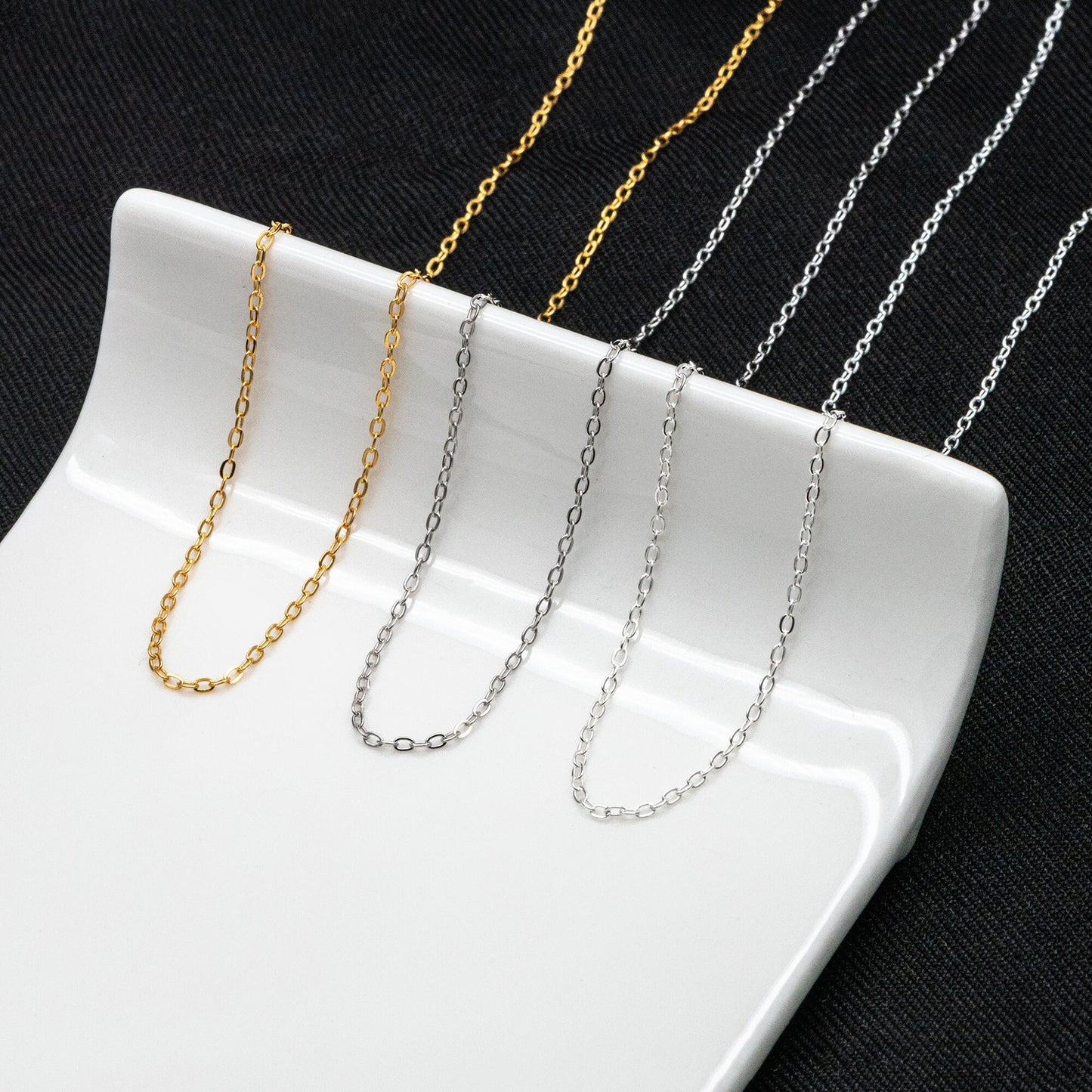 Adjustable Sterling Silver Necklace, 1.4mm Dainty Cable Chain, Gold/ Rhodium plated .925 Silver, Ready to Wear (CY-041)