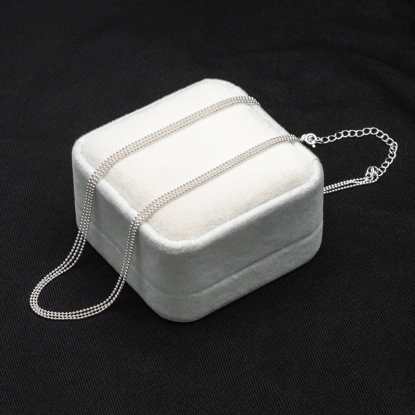 Sterling Silver Triple Strand Chain Necklace, Dainty Silver Beaded Chain 1mm, Ready to Wear, 16-18 inch Adjustable (CY-042)