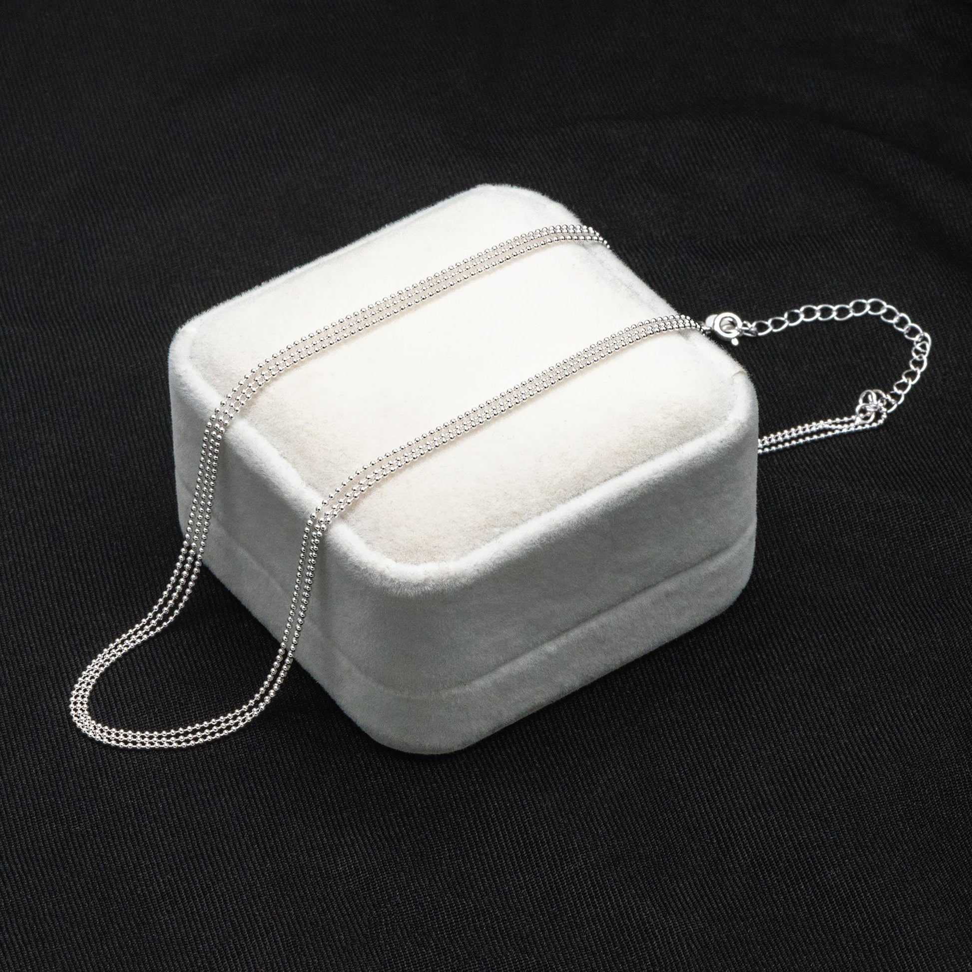 Sterling Silver Triple Strand Chain Necklace, Dainty Silver Beaded Chain 1mm, Ready to Wear, 16-18 inch Adjustable (CY-042)