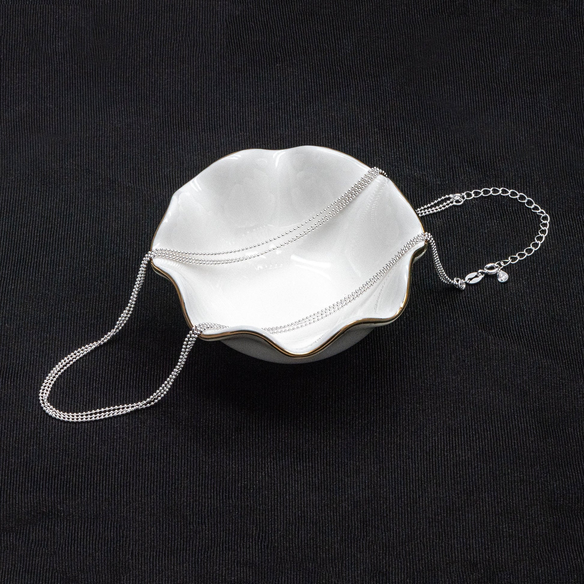 Sterling Silver Triple Strand Chain Necklace, Dainty Silver Beaded Chain 1mm, Ready to Wear, 16-18 inch Adjustable (CY-042)