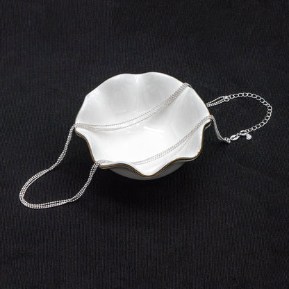 Sterling Silver Triple Strand Chain Necklace, Dainty Silver Beaded Chain 1mm, Ready to Wear, 16-18 inch Adjustable (CY-042)