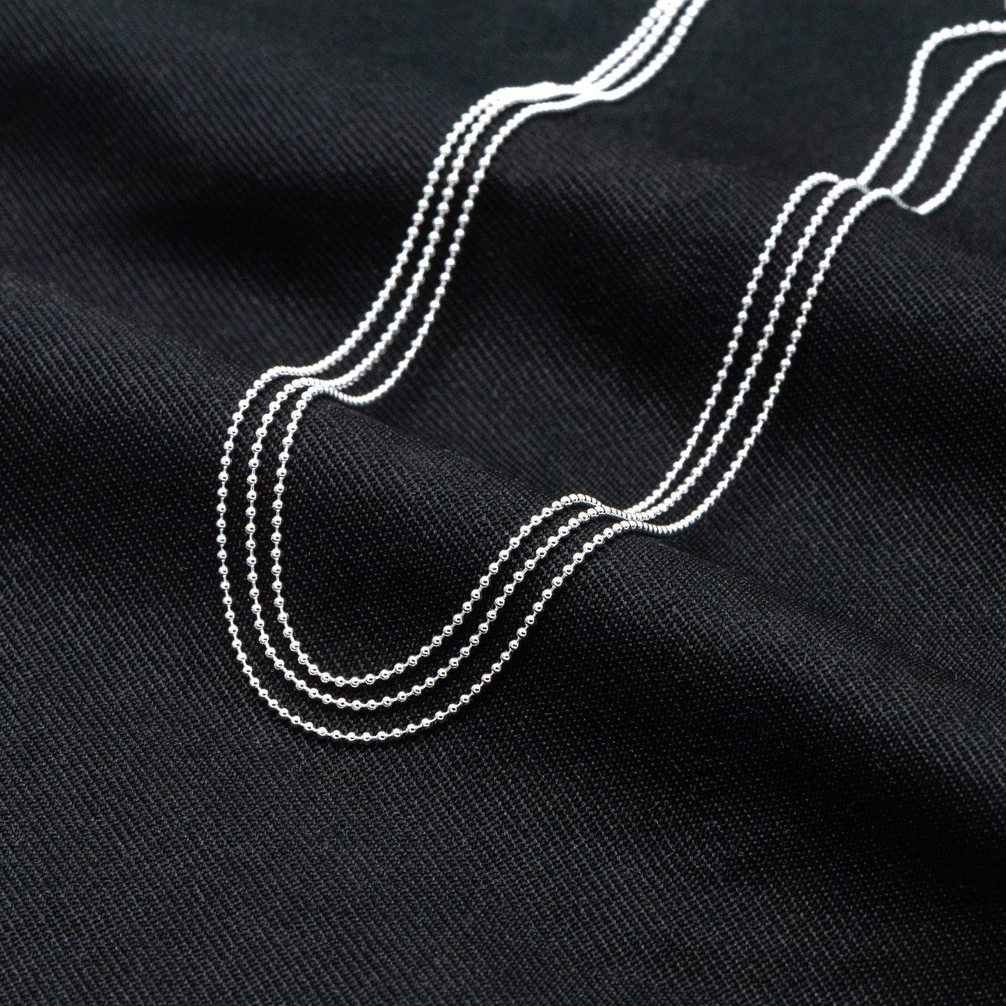 Sterling Silver Triple Strand Chain Necklace, Dainty Silver Beaded Chain 1mm, Ready to Wear, 16-18 inch Adjustable (CY-042)