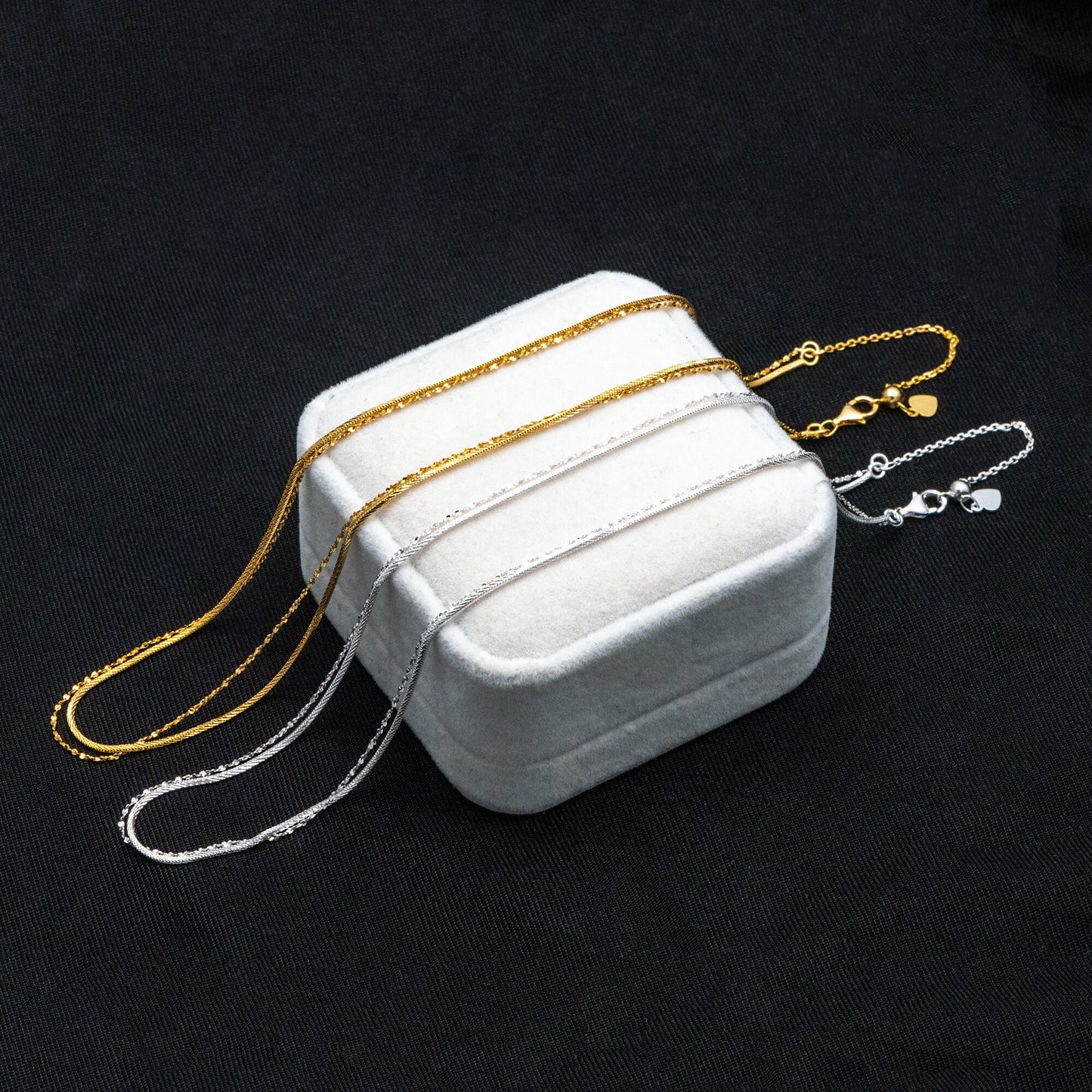 Sterling Silver Double Layer Necklace, Dainty Snake Chain, Layering Necklaces, Ready to Wear (CY-044)