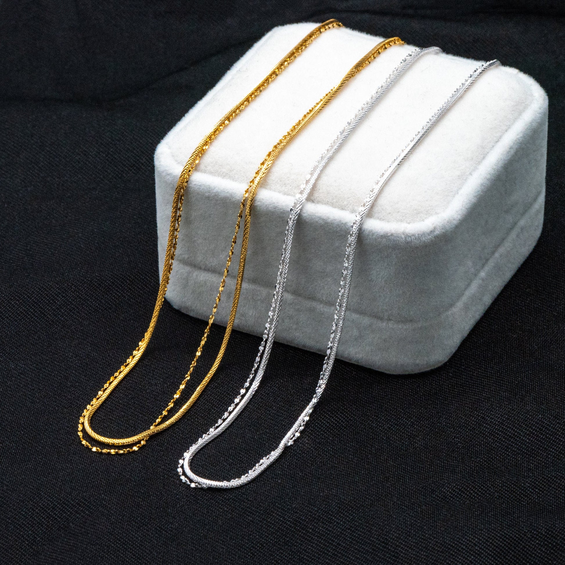 Sterling Silver Double Layer Necklace, Dainty Snake Chain, Layering Necklaces, Ready to Wear (CY-044)