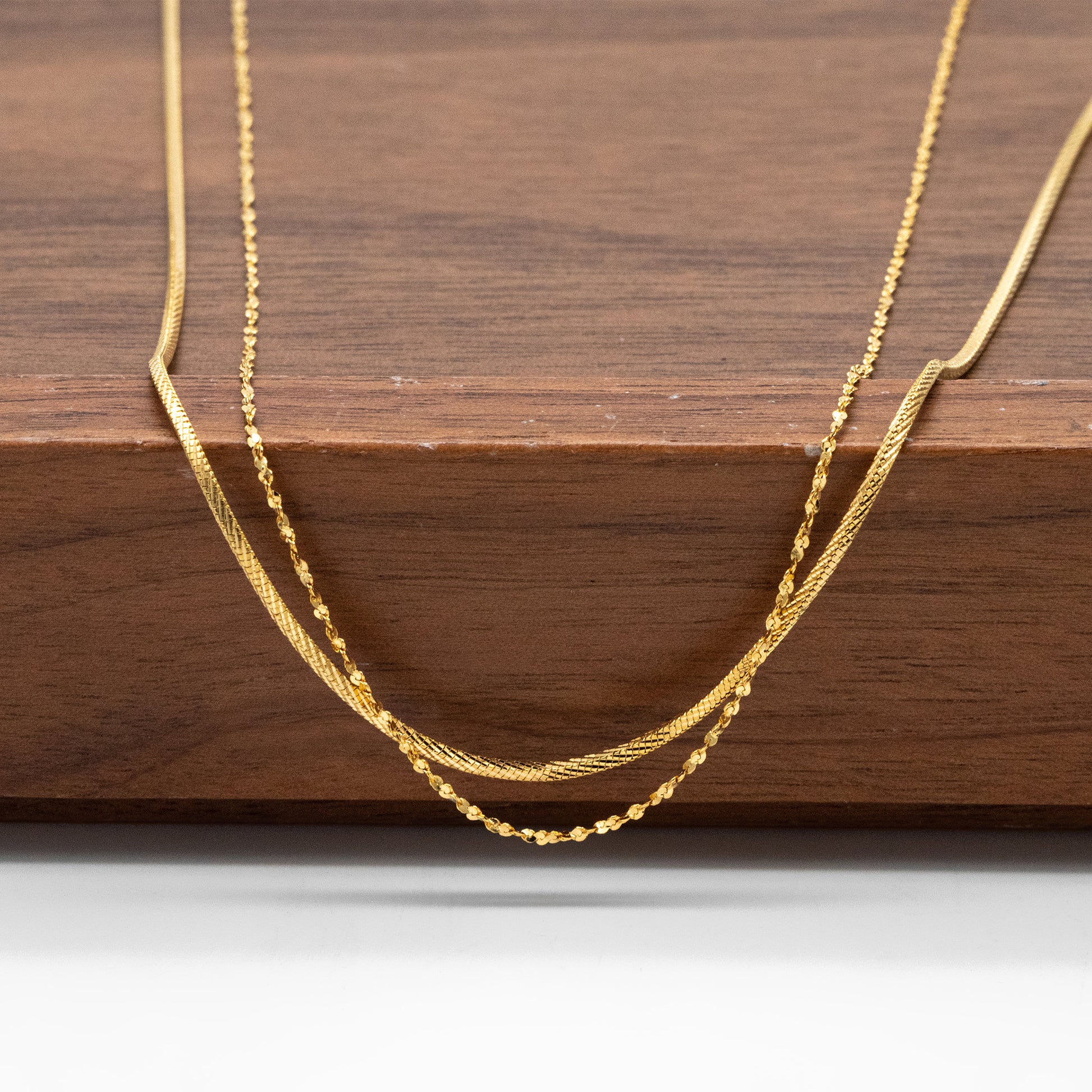 Sterling Silver Double Layer Necklace, Dainty Snake Chain, Layering Necklaces, Ready to Wear (CY-044)
