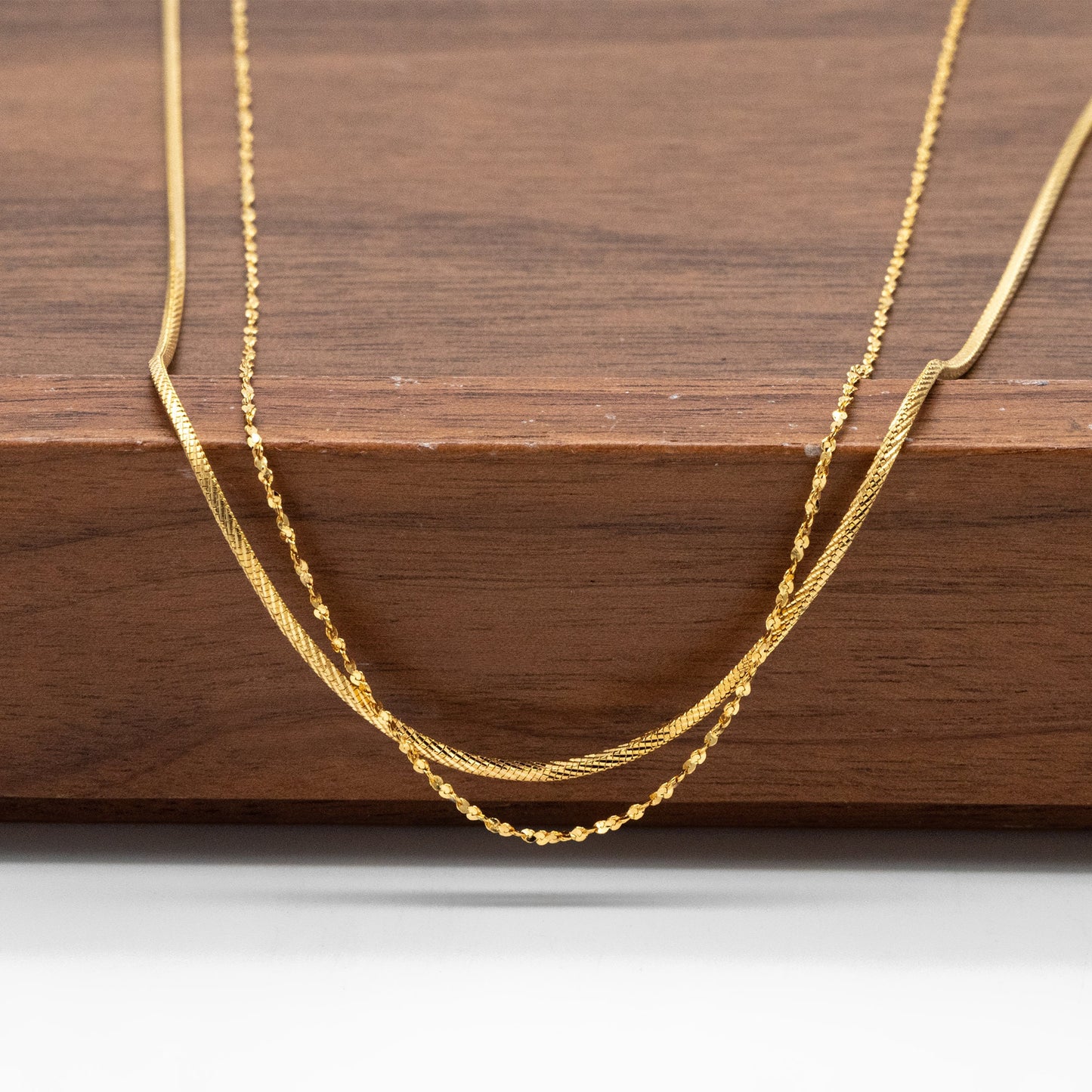 Sterling Silver Double Layer Necklace, Dainty Snake Chain, Layering Necklaces, Ready to Wear (CY-044)
