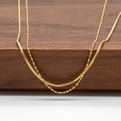 Sterling Silver Double Layer Necklace, Dainty Snake Chain, Layering Necklaces, Ready to Wear (CY-044)