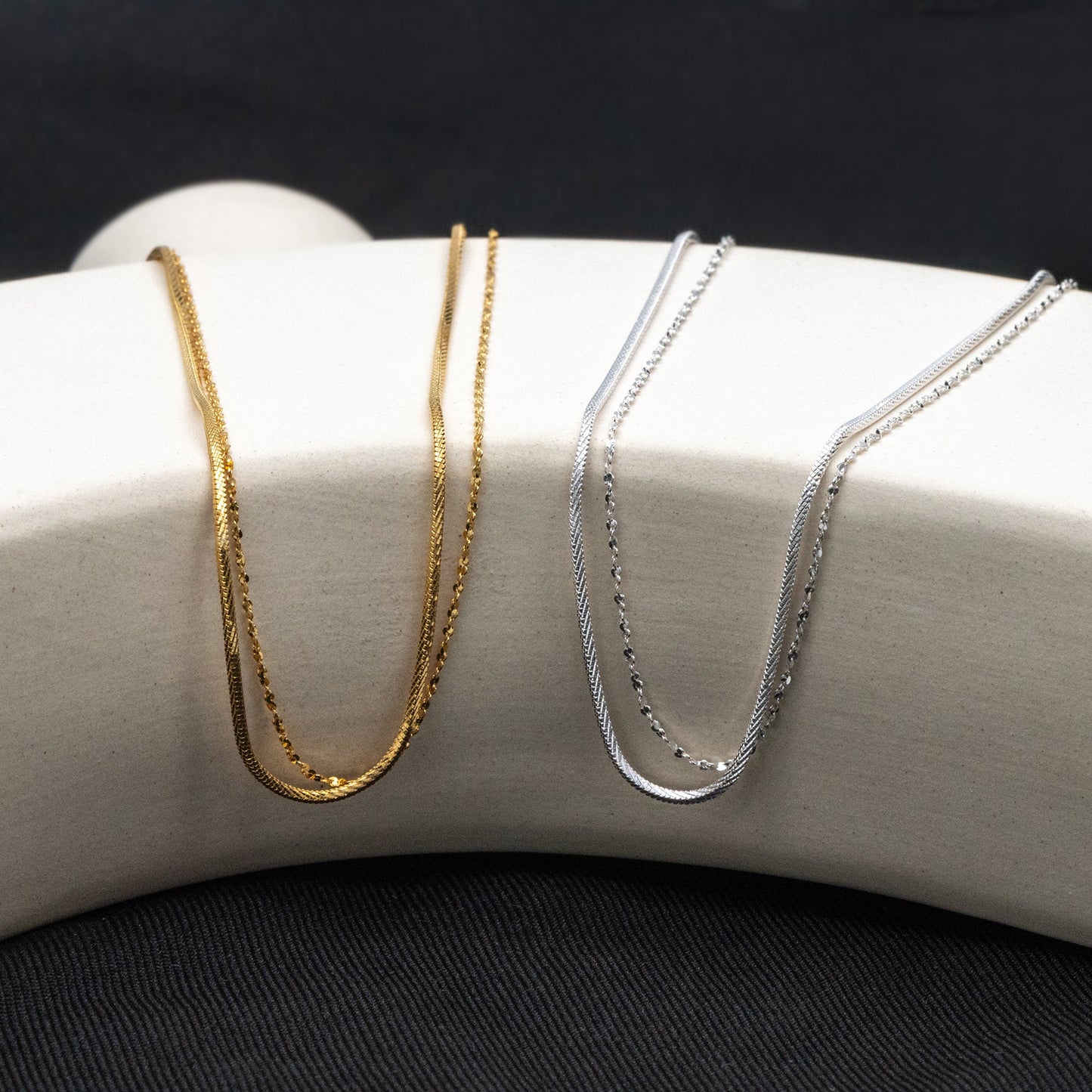 Sterling Silver Double Layer Necklace, Dainty Snake Chain, Layering Necklaces, Ready to Wear (CY-044)