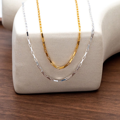 Adjustable Sterling Silver Necklace, 1.2mm Dainty Box Chain, Minimalist Necklace, 16-18 Inch Ready to Wear (CY-045)