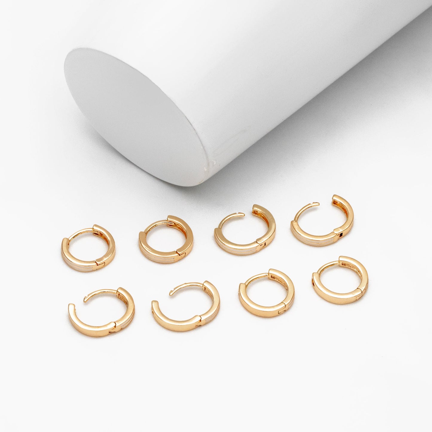4pcs Gold Enamel Circle Hoop Earrings, 18K Gold plated Brass, Minimalist Huggie Earrings (GB-3717-B)