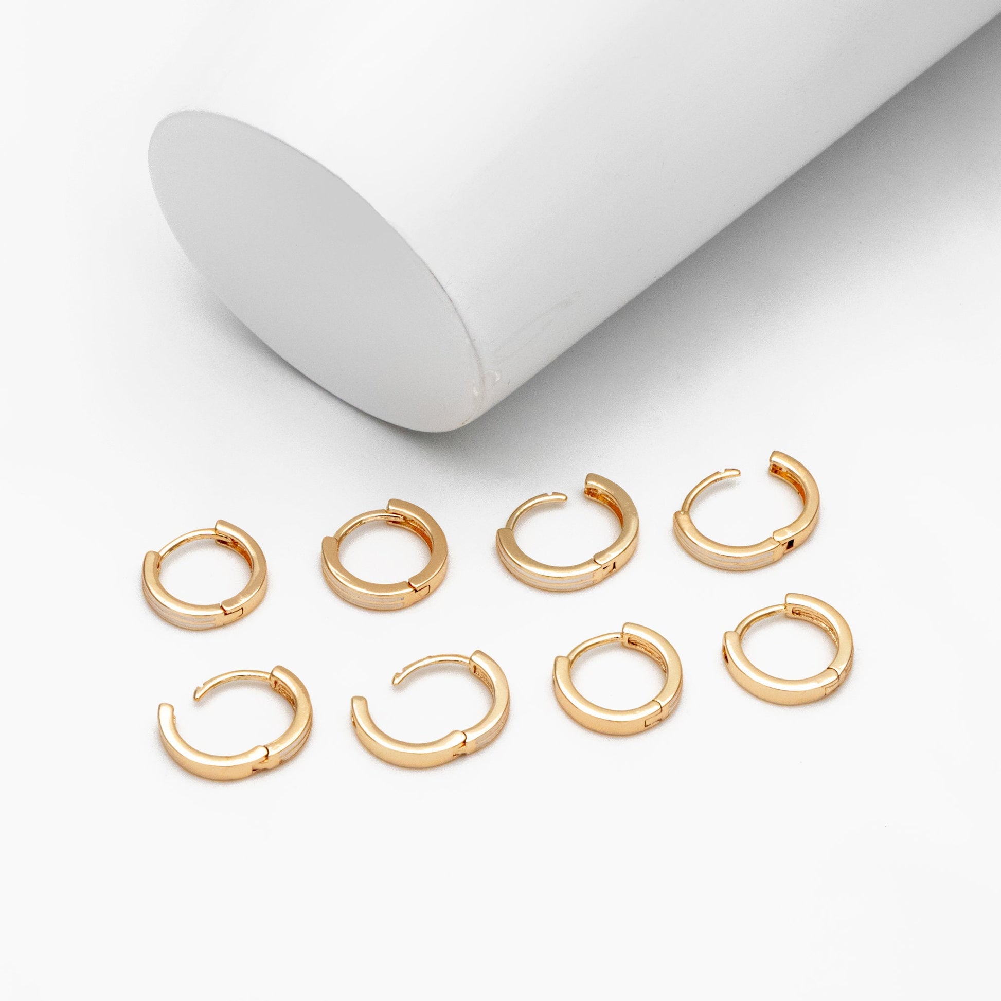 4pcs Gold Enamel Circle Hoop Earrings, 18K Gold plated Brass, Minimalist Huggie Earrings (GB-3717-B)