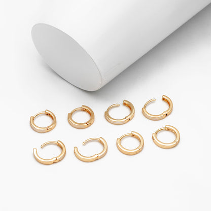 4pcs Gold Enamel Circle Hoop Earrings, 18K Gold plated Brass, Minimalist Huggie Earrings (GB-3717-B)