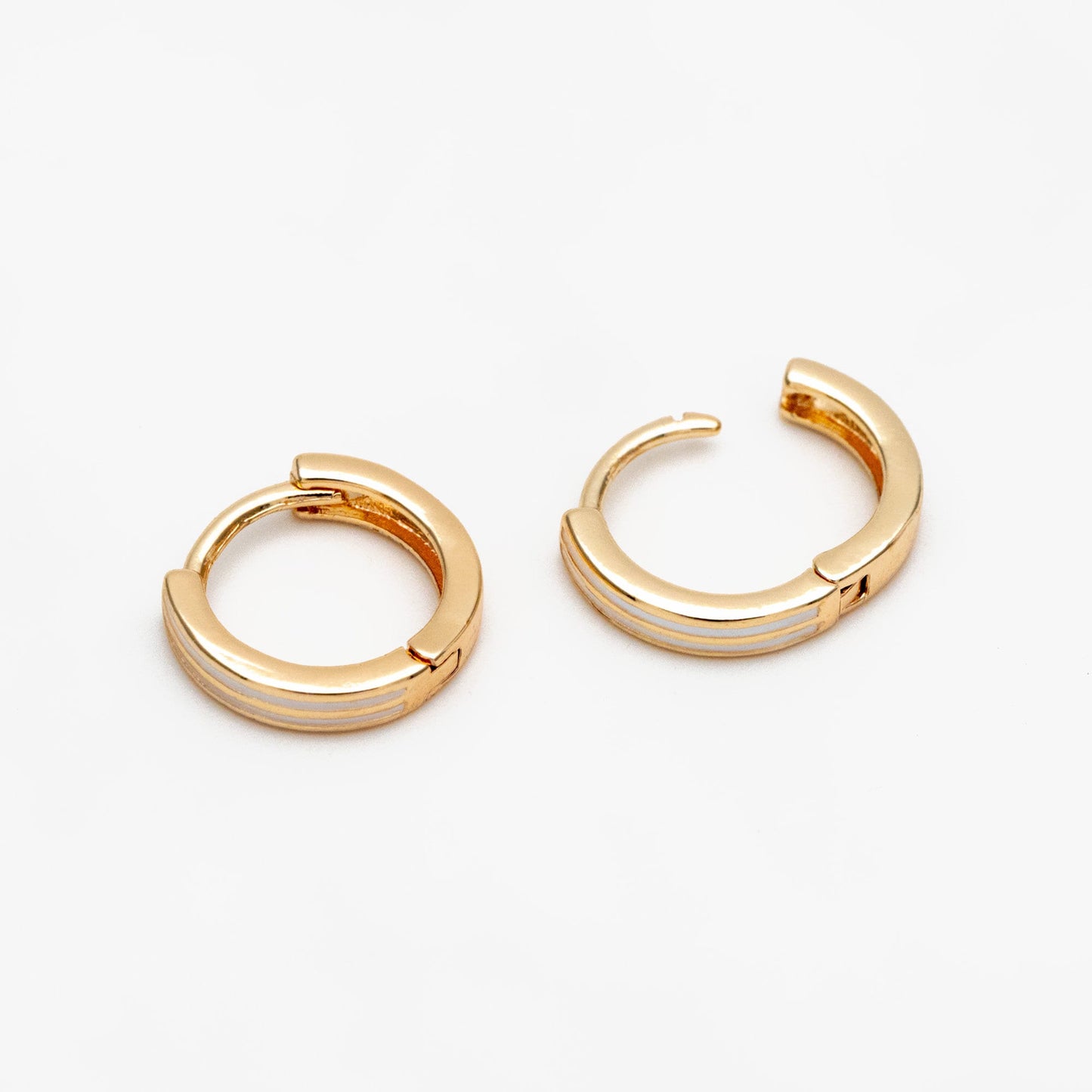4pcs Gold Enamel Circle Hoop Earrings, 18K Gold plated Brass, Minimalist Huggie Earrings (GB-3717-B)