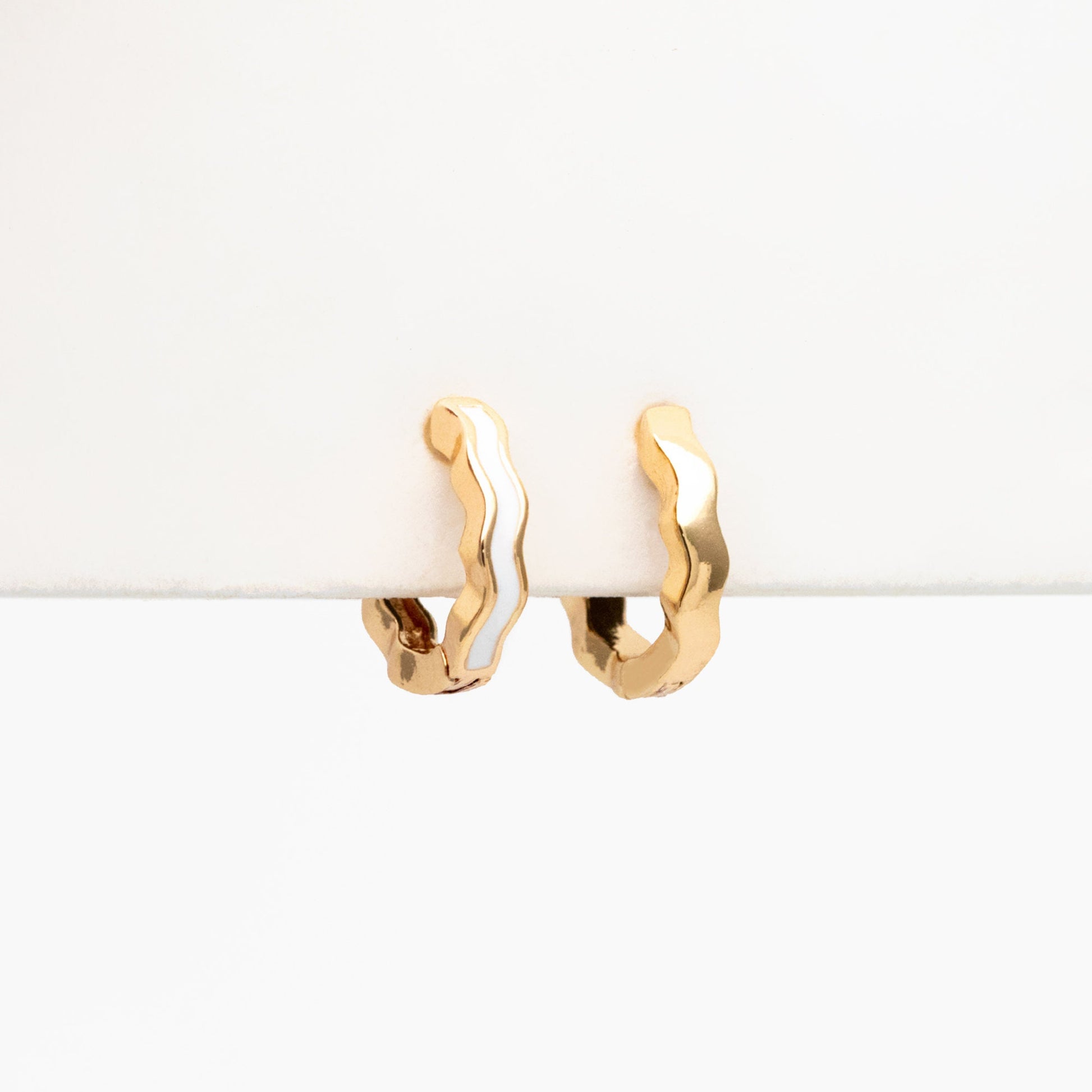 4pcs Gold Enamel Wave Hoop Earrings, 18K Gold plated Brass, Minimalist Huggie Earrings (GB-3717-A)