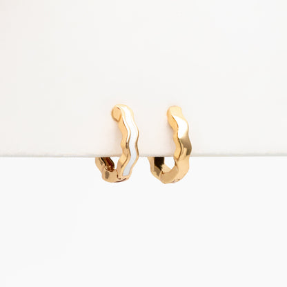 4pcs Gold Enamel Wave Hoop Earrings, 18K Gold plated Brass, Minimalist Huggie Earrings (GB-3717-A)