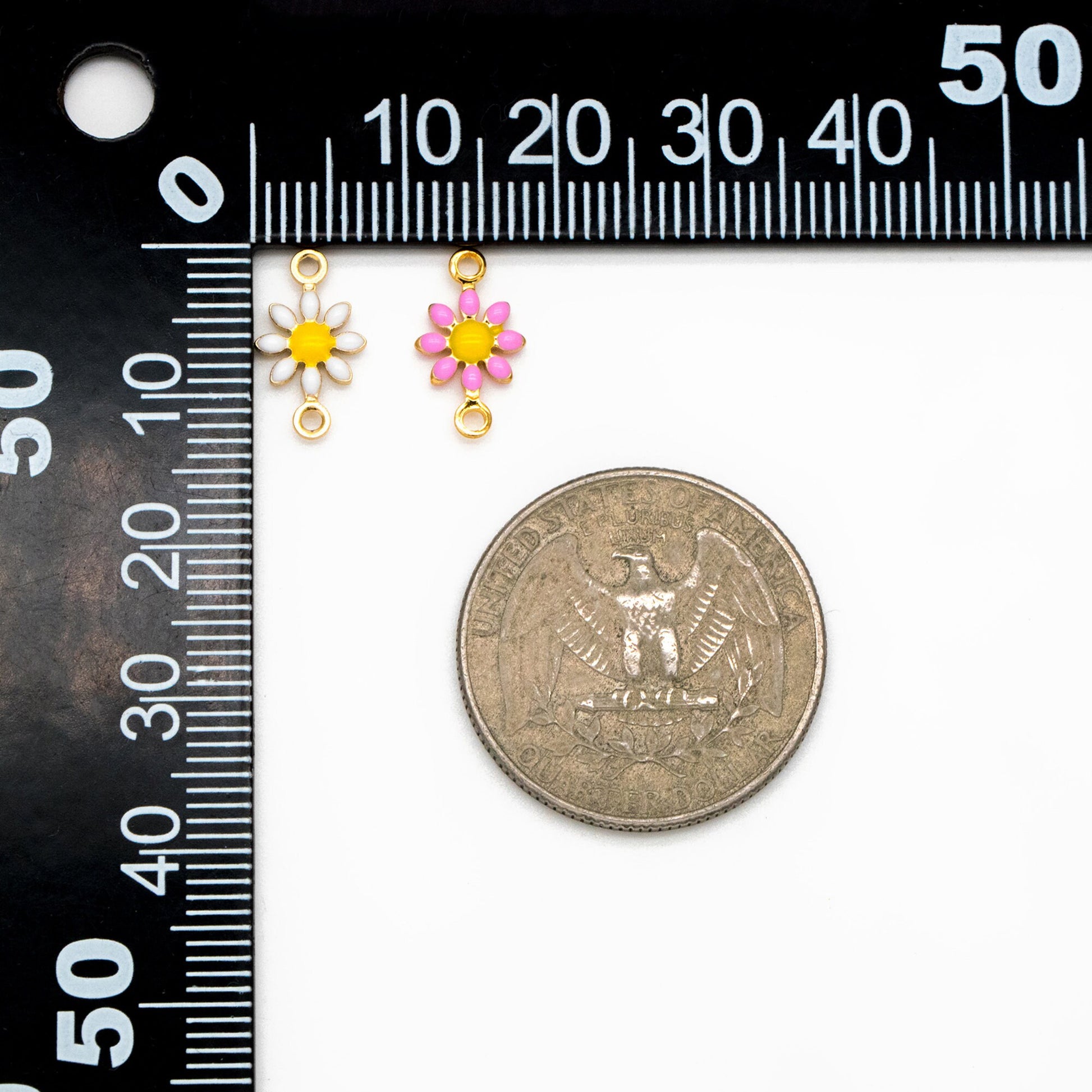 10pcs Gold Enamel Flower Charm Connectors 13x7.5mm, 18K Gold plated Brass, Floral Pendants with Loops (GB-4436)