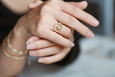 4pcs CZ Pave Gold Sun and Moon Ring, Celestial Ring, Dainty Rings, Adjustable Ring, Open Band Statement Ring (#GB-3727)