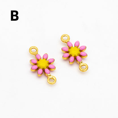 10pcs Gold Enamel Flower Charm Connectors 13x7.5mm, 18K Gold plated Brass, Floral Pendants with Loops (GB-4436)