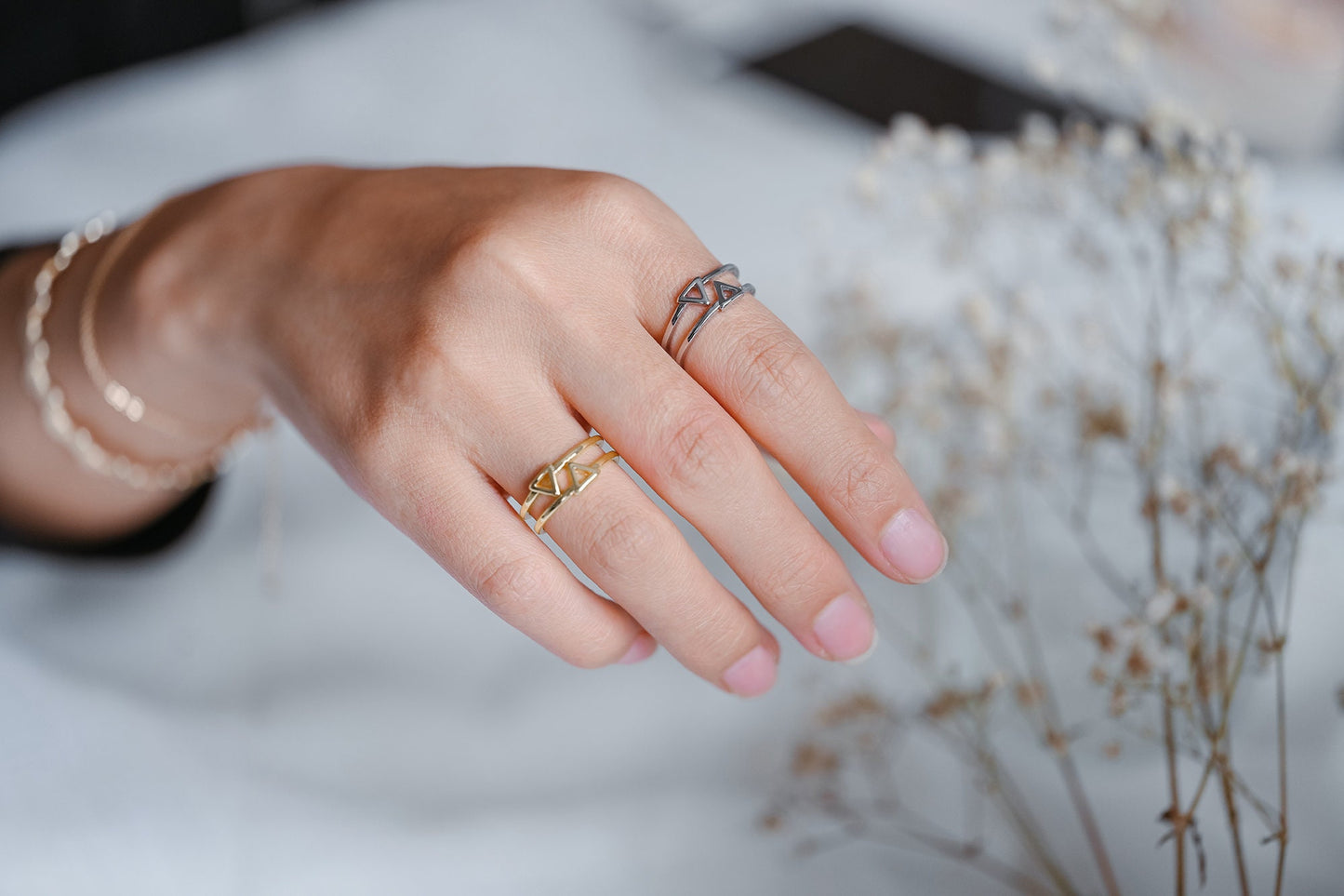 4pcs Gold/ Silver Double Band Triangle Ring, Everyday Ring, Fashion Rings, Dainty Rings, Adjustable Ring (#GB-4167)