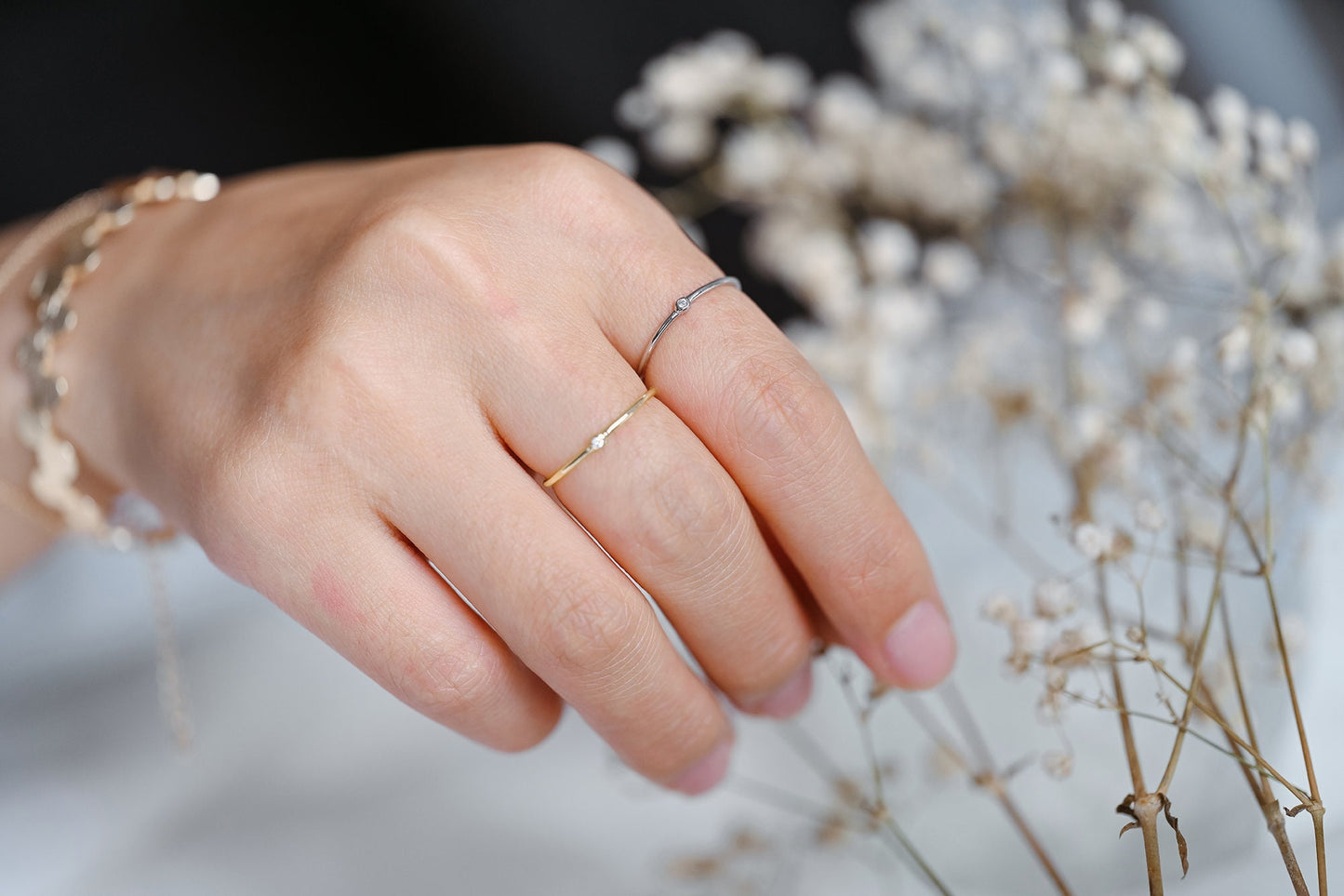 4pcs CZ Pave Gold/ Silver Minimalist Ring, Dainty Ring, Thin Ring, Weeding Ring (#GB-4170)