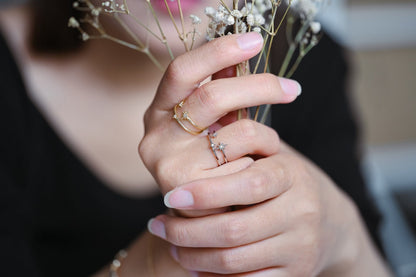 4pcs CZ Pave North Star Ring: 18K Gold Plated Double Band, Adjustable (GB-4175)