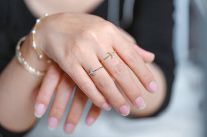 4pcs CZ Pave Gold/ Silver Moon Ring, Celestial Ring, Dainty Rings, Adjustable Ring, Thin Ring (#GB-4176)