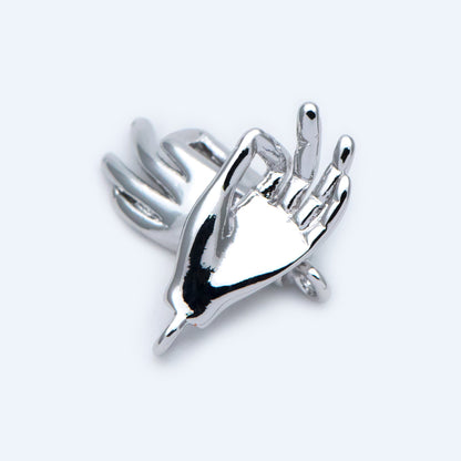 4pcs Gold/ Silver Tone Hand Charm, Gold/ Rhodium plated Brass, OK / Okay Gesture Pendants 15x7mm (GB-4156-B)