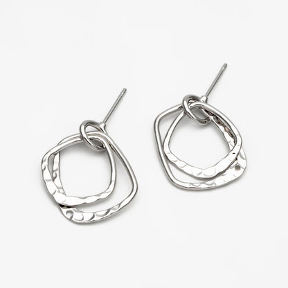 10pcs Hammered Ear Posts, 18K Gold/ Rhodium plated Brass, Geometric Hoop Stud Earring Findings (GB-1260)