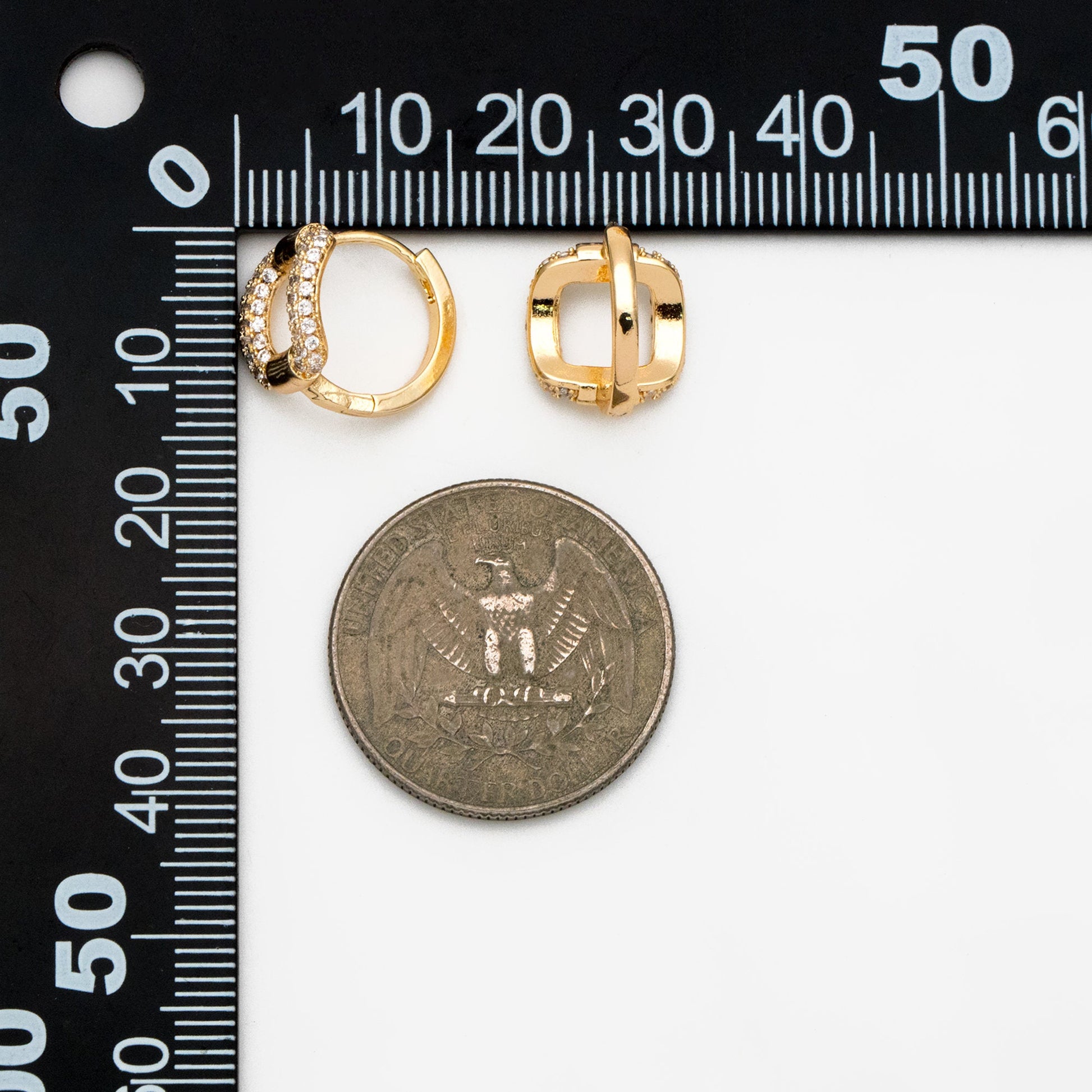 4pcs CZ Pave Gold Hoop Earrings, 14mm, Gold plated Brass, Dainty Huggie Earrings, Minimalist Earrings (GB-3894-B)