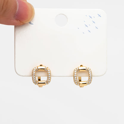 4pcs CZ Pave Gold Hoop Earrings, 14mm, Gold plated Brass, Dainty Huggie Earrings, Minimalist Earrings (GB-3894-B)