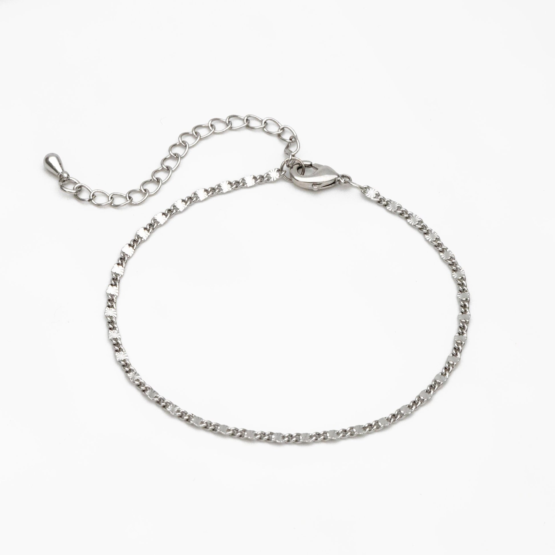 Gold/ Silver Tone Flat Curb Chain, Finished Bracelet/ Anklet/ Necklace with Adjustable Extender, Ready to Wear (#LK-328)