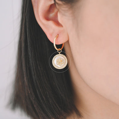 4pcs CZ Pave Gold Flower Disc Charm, Shell Disc Coin Pendants(GB-3579-D)