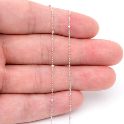 Gold/ Silver Tone Cube Beaded Chains, 0.8mm Cable Chain with 1.3mm Cube Beads, Thin Craft Jewelry Chain (#LK-196)/ 1 Meter=3.3 ft