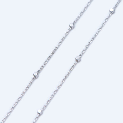 Gold/ Silver Tone Cube Beaded Chains, 0.8mm Cable Chain with 1.3mm Cube Beads, Thin Craft Jewelry Chain (#LK-196)/ 1 Meter=3.3 ft