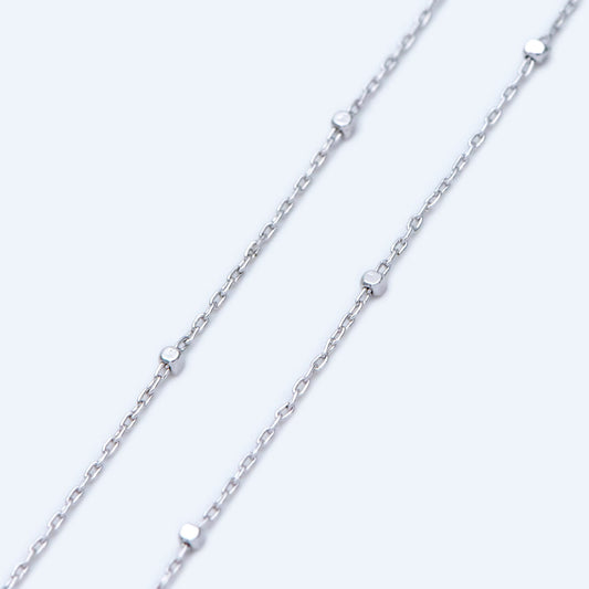 Gold/ Silver Tone Cube Beaded Chains, 0.8mm Cable Chain with 1.3mm Cube Beads, Thin Craft Jewelry Chain (#LK-196)/ 1 Meter=3.3 ft