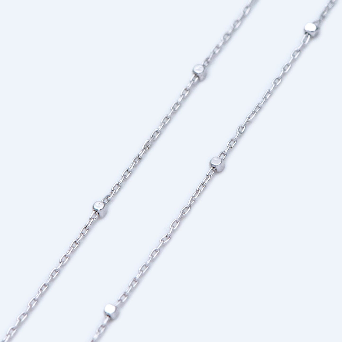 Gold/ Silver Tone Cube Beaded Chains, 0.8mm Cable Chain with 1.3mm Cube Beads, Thin Craft Jewelry Chain (#LK-196)/ 1 Meter=3.3 ft