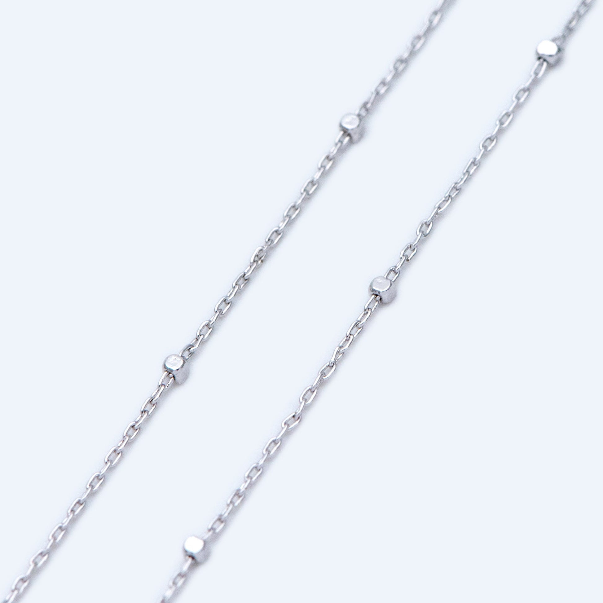 Gold/ Silver Tone Cube Beaded Chains, 0.8mm Cable Chain with 1.3mm Cube Beads, Thin Craft Jewelry Chain (#LK-196)/ 1 Meter=3.3 ft