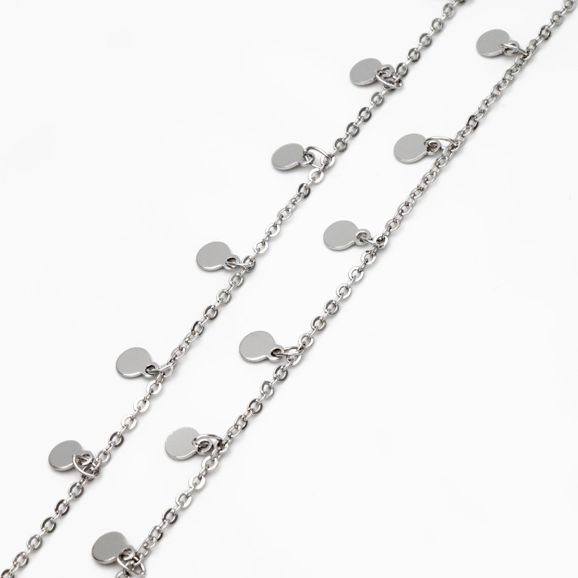 Gold/ Silver Tone Chain with 4mm Round Disc Charms, Real Gold/ Rhodium plated Brass Chain (#LK-458)/ 1 Meter=3.3ft